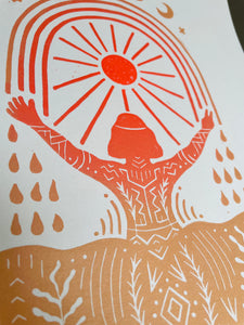 Peachy Water Warrior - signed & editioned Lino print