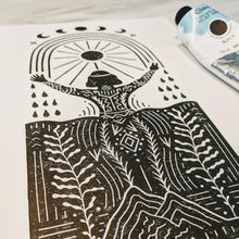 Load image into Gallery viewer, Water Warrior - signed Lino print black