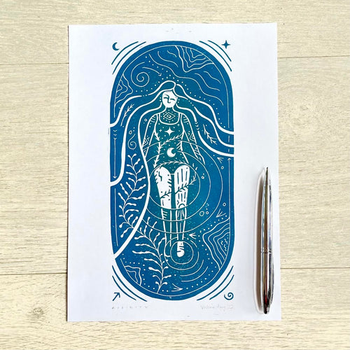 Affinity Water Warrior - signed Lino print
