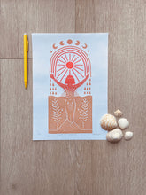 Load image into Gallery viewer, Peachy Water Warrior - signed &amp; editioned Lino print